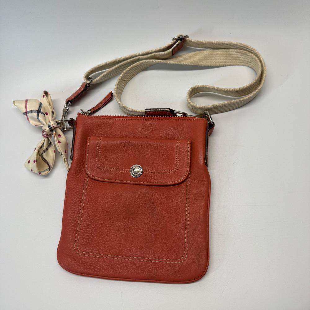 Coach Crossbody Bag Women Orange Leather Scarf Strap Handbag Y2K Pebbled